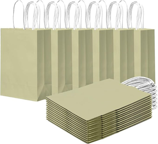 qiqee 24PCS Small Gift Bag with Handles Bulk 8.3"x6"x3" Gift Bags Eggshell Green Bags Multiple Uses (Small Size)