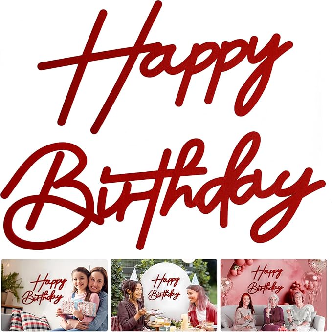 Red Happy Birthday Sign for Backdrop - Felt Happy Birthday Letters for Balloon Arch Party Wall Decor Large Happy Birthday Signs for Boys Girls Women Party Baby Shower Decorations