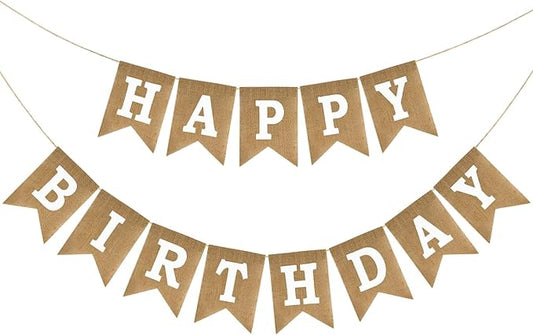 Anwyll Happy Birthday Banner - NO DIY Burlap Happy Birthday Banner Sign Happy Birthdays Party Decoration Happy Birthdays Banners Bunting for Women Men Girl Boy Celebration Party Backdrops (Brown)