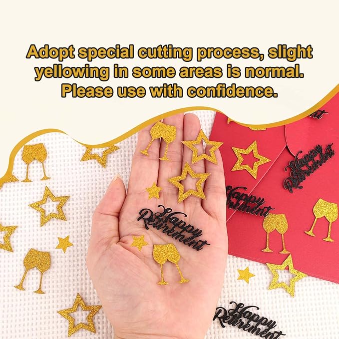 300pcs Happy Retirement Confetti, Black & Gold Table Confetti for Retirement Party Decorations Glitter Table Scatter for Farewell Party Decor Gifts Cake Centerpieces