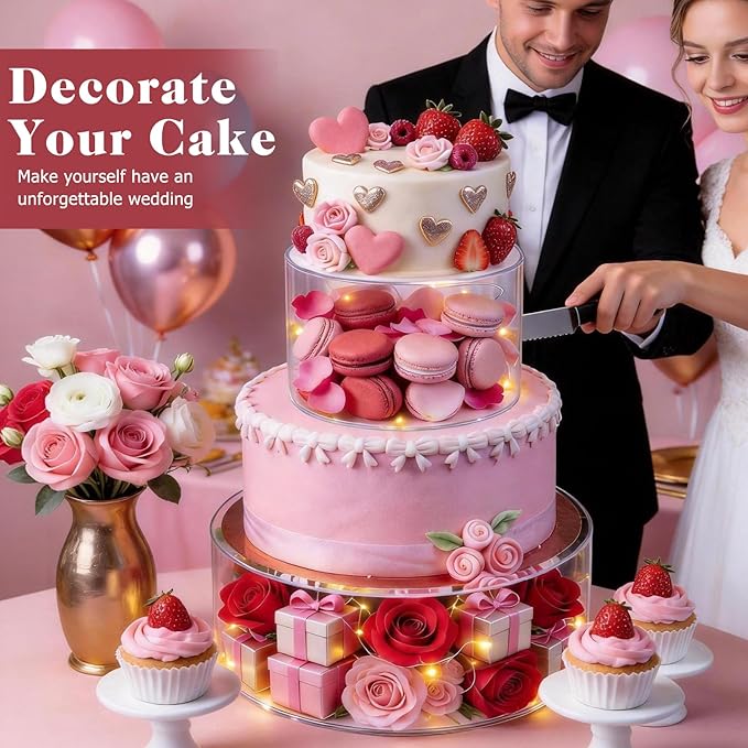 SAMYUCHO 2 Pcs Acrylic Cake Stand 6" Dx4 H 10" Dx4 H with Led Lights for Party Wedding Cake Stand Clear Cake Cupcake Display Stand Centerpiece Tier Floating Cup Cake Supports Stands for Stacking