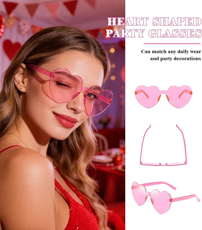 Matcheck 48 Pack Heart Rimless Sunglasses Frameless Colored Party Glasses Transparent Fun Eyewear for Adult
