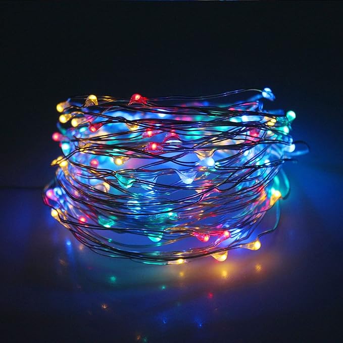 Dazzle Bright Fairy Lights Battery Operated, 2 Pack Total 40FT 120LED Silver Wire Waterproof String Lights, Christmas Decorations for Indoor Outdoor Bedroom Yard Decor, Multi-Colored