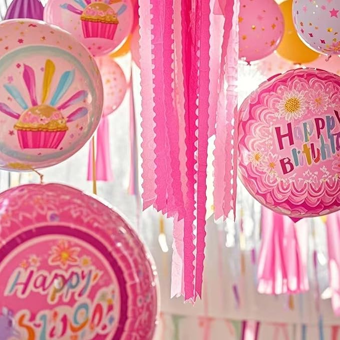 Pink Crepe Paper 6 Pcs Streamers for Party Decorations, Birthday Wedding DIY Crafts, Gift Wrapping Supplies