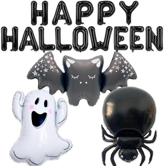 Halloween Foil Balloons Happy Halloween Balloons Ghost Spider Bat Balloon for Trick or Treat Themed Party Decoration Supplies Spooky Birthday Decoration Decor Ballons Arch Kits Party Balloon Set 17pcs