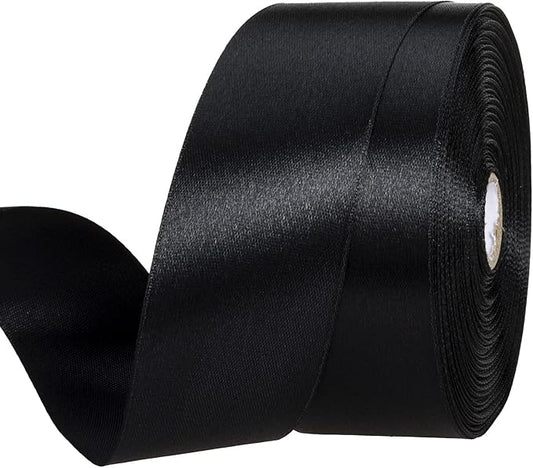 YASEO 1 1/2 Inch Black Solid Satin Ribbon, 50 Yards Craft Fabric Ribbon for Gift Wrapping Floral Bouquets Wedding Party Decoration