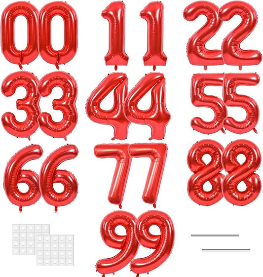 TONIFUL Number Balloons 16 Inch Red 2 Set 0-9 Number Mylar Foil Balloons 20 Pcs Custom digitalal for 2026 New Year Eve Birthday Party Engagement Graduations Anniversary Baby Shower Decor