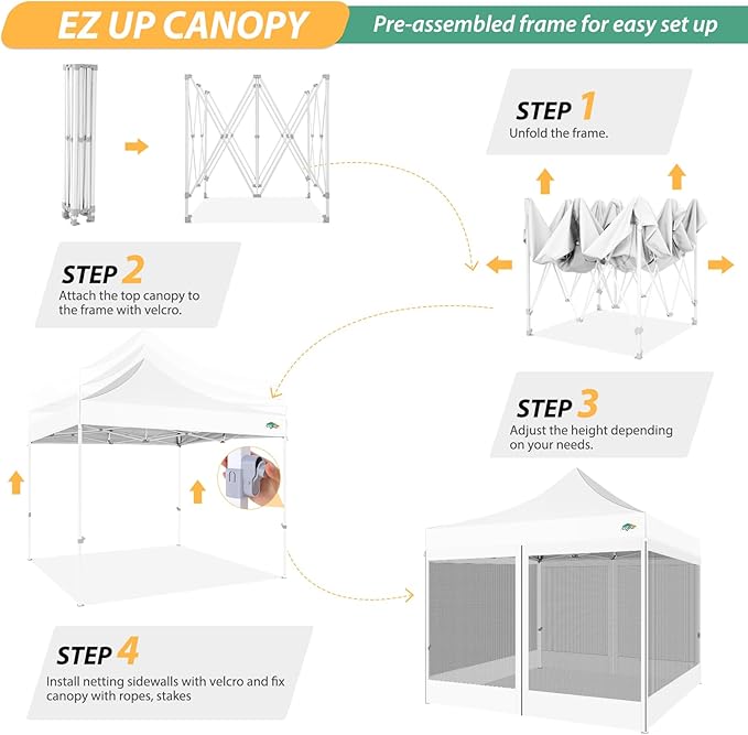COBIZI 10x10 Pop up Gazebos with 4 Mosquito Netting Sidewalls,Heavy Duty Pop up Canopy Tent for Party,Outdoor Camping,Lawn and Backyard,Easy Set up Screen Tents with Handbag,White