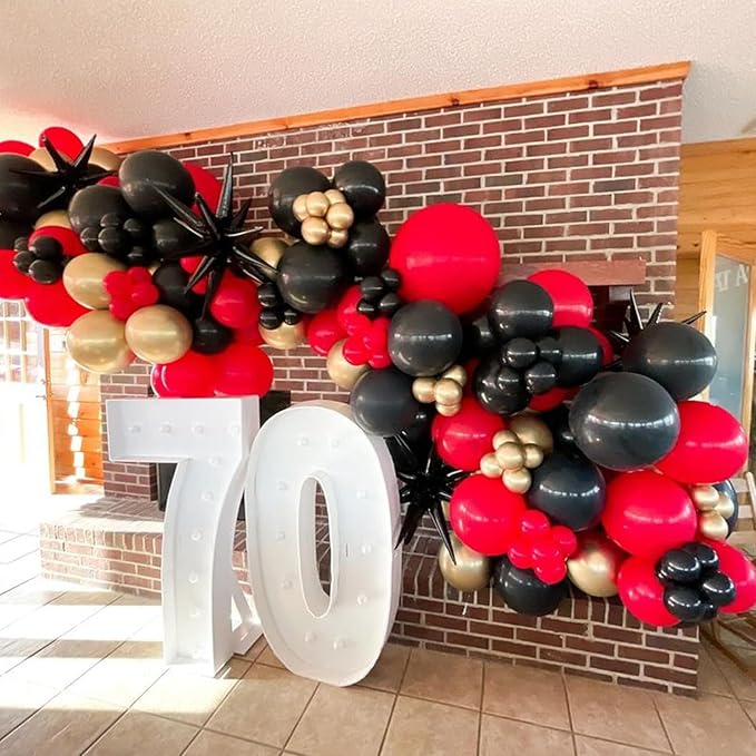 Red Black and Gold Balloons Garland Arch Kit, Black Gold Red Balloons for Casino Theme Party Decorations, New Year, Birthday Party Decoration