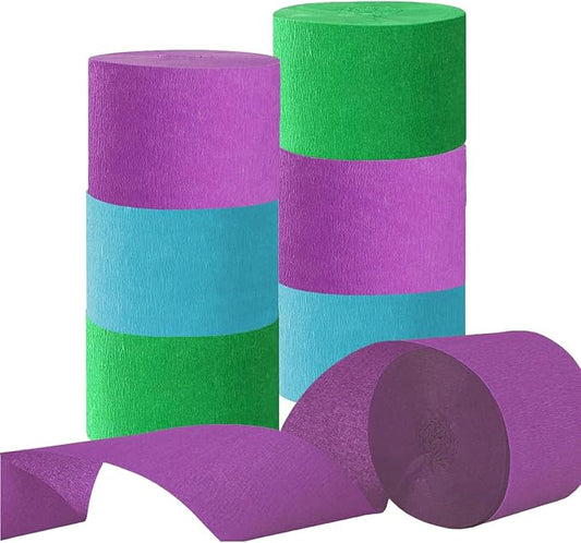 CC wonderland zone 6 Rolls Green Blue and Purple Crepe Paper Streamers for Birthday Wedding Festival Party Decorations