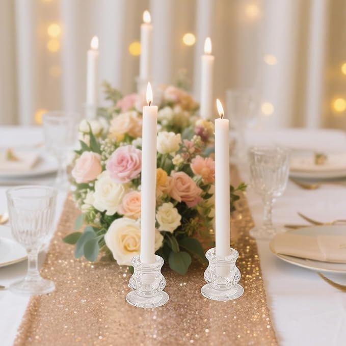 Clear Glass Candle Holders Set of 12-Taper Candlestick Holders Bulk for Wedding, Decoration and Dinning