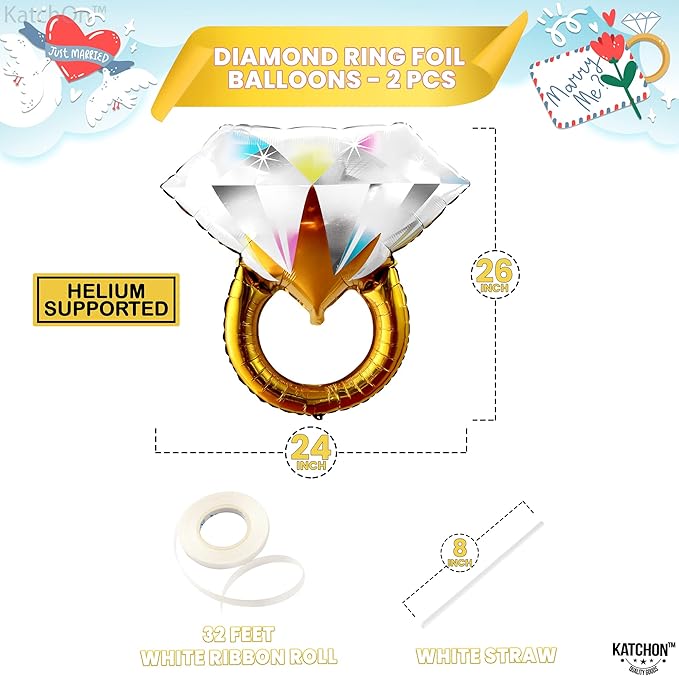 KatchOn, Huge Diamond Ring Balloon - 26 Inch | Ring Balloon Bachelorette, Bachelorette Party Decorations | Engagement Party Decorations | Engagement Decoration, Bridal Shower Favors