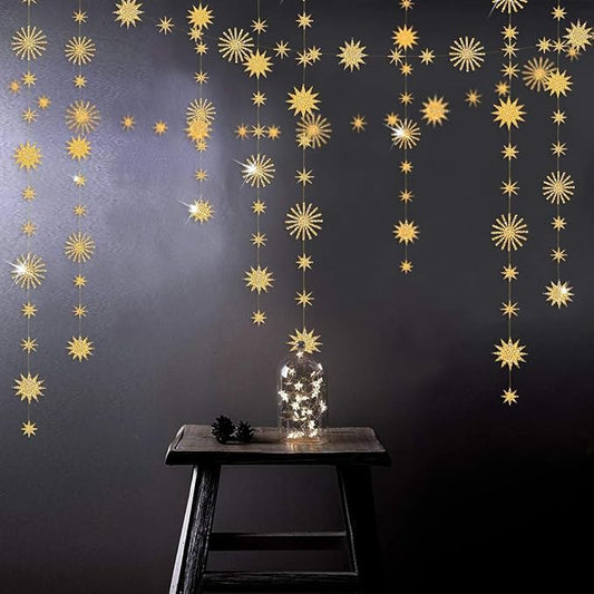 pinkblume Gold Star Party Decorations Kit Sparking Twinkle Star Garland Glitter Paper Streamer Banner for Birthday Wedding Bridal Baby Shower Nursery Kids Room Holiday Showcase Decorations Supplies