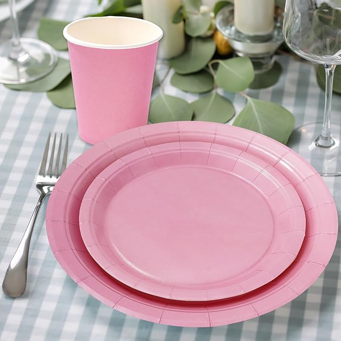 Whaline 100Pcs Light Pink Party Supplies for 25 Guests Disposable Tableware Set Paper Plates Napkins and Cups for Wedding Bridal Baby Shower Birthday Gender Reveal Mothers Day Decor