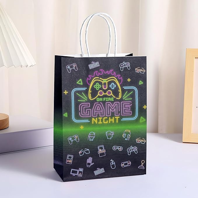 JALEBRO 24PCS Video Game Party Favors Gift Bags Bulk with Handle, Paper Snack Treat Goodie Bag for Video Game Theme Games Goody Bags Birthday Party Decorations Supplies 8"x5.9"x3.1" (video game)