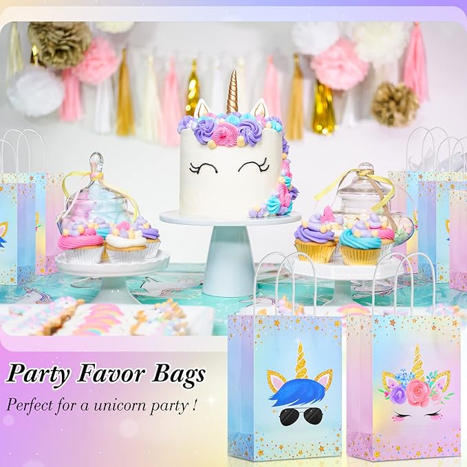 Gersoniel 16 Pcs Unicorn Party Favor Bags with Handles Unicorn Gift Goodie Treat Bags for Birthday Party Favors Supplies(For Girls and Boys, 8.27 x 5.9 x 3.15 Inch)
