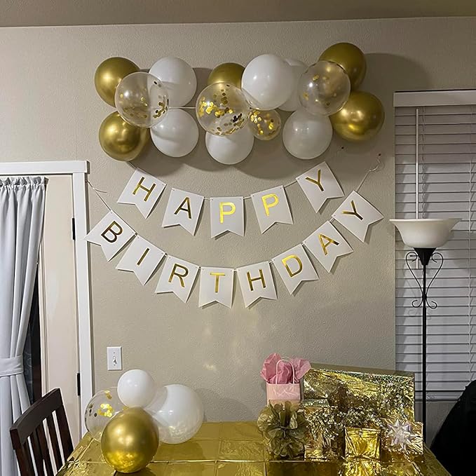Happy Birthday Banner Signs with Shiny Gold Letters, Gold Birthday Party Decorations for Women Men Girls Boys