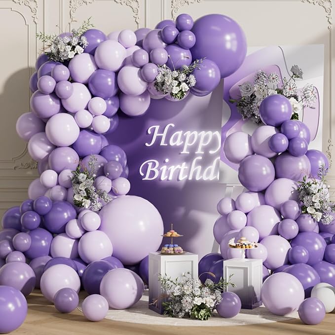 Purple Balloons Arch Kit 155Pcs Different Sizes of 18 10 5 Inch Latex Lavender Light Purple Balloon Garland for Birthday Anniversary Wedding Party Decorations