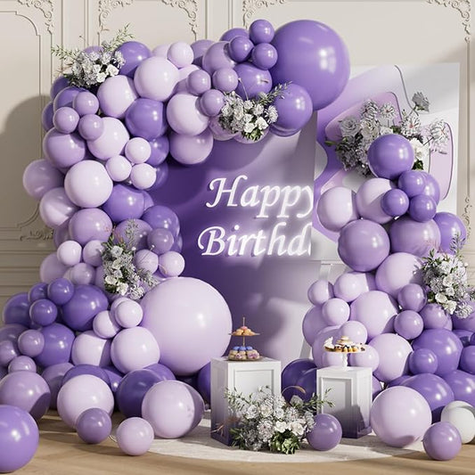 Purple Balloons Arch Kit 155Pcs Different Sizes of 18 10 5 Inch Latex Lavender Light Purple Balloon Garland for Birthday Anniversary Wedding Party Decorations