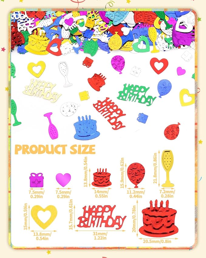 Happy Birthday Confetti - Multi-Color Metallic Foil Birthday Confetti for Table, Cake, Balloon Sprinkles and Party Decorations, Party Anniversary Wedding DIY Craft Supplies