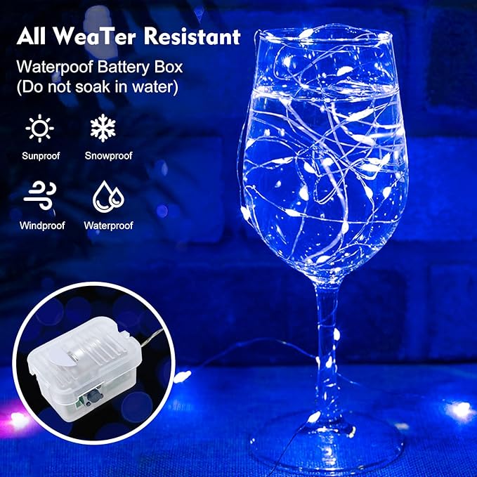 pozzolanas 12 Pack Blue Fairy Lights Battery Operated 3 Modes 7FT 20 LED Waterproof String Lights Twinkle Silver Wire for Mason Jars Wedding Christmas Halloween Part Decor (12, Blue)