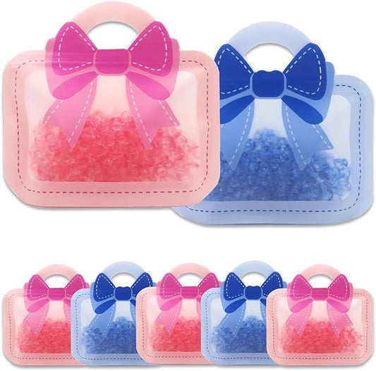 30 Pack Cartoon Bow Goodie Bags Kids Birthday Gift Candy Bags with Handle Plastic Ziplock Seal Bag Smell Proof Packaging Storage For Home Baby Shower Favors Boys&Girls Gender Reveal Party Decoration