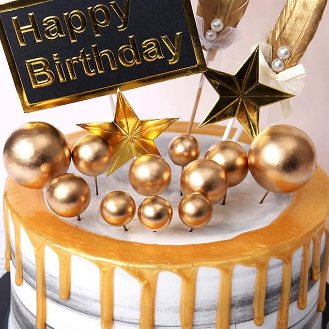 Mini Balloon Cake Toppers Round Gold Ball Cupcake Toppers Cake Decorations for Birthday Wedding Anniversary Valentines Party Cake Decoration Supplies 25 PCS (Gold)