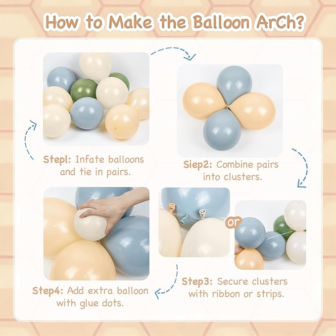 156pcs Blue and Yellow Balloon Arch Kit, Pastel Balloons with Blue Yellow Sage Green Sand White Balloons for Classic Bear Themed Baby Shower Wedding Birthday Party Decorations