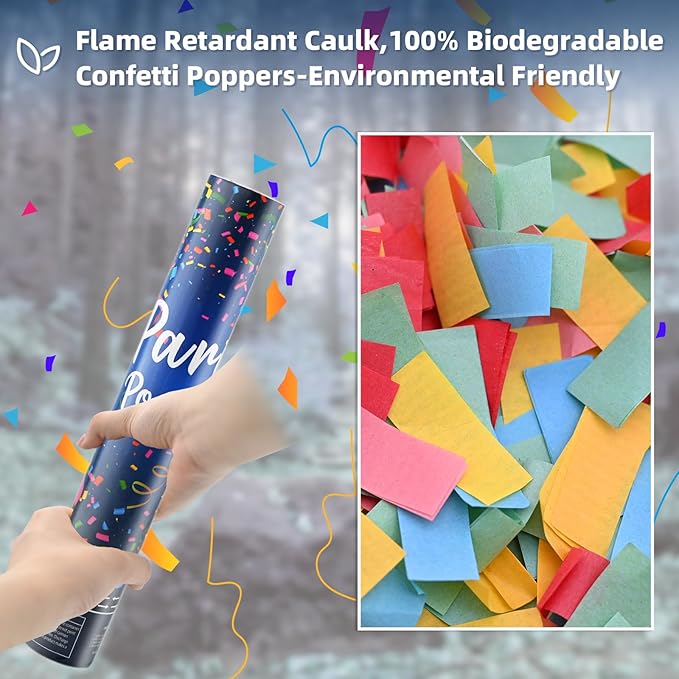 Confetti Cannon Party Popper 12 Pack Biodegradable Confetti Popper Cannons 12 Inch Multicolor Confetti Shooters for Wedding Graduation Birthday 4th of July New Year Christmas Party Supply Celebration