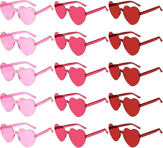 PLULON Heart Sunglasses for Women 5/12/25 Pcs, Heart Glasses Valentine Day Rimless Shaped Candy Color Fun Glasses Party Favor