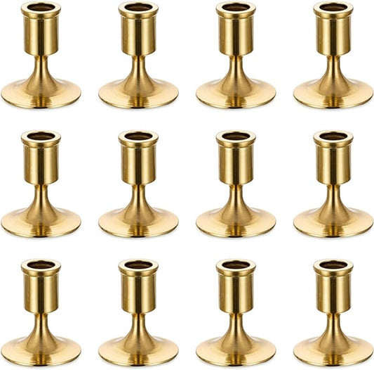 Sziqiqi Candlestick Taper Candle Holders - Gold Candle Stick Candle Holder Bulk Decorative Table Centerpiece for Wedding Reception Christmas Candlelight Dinner Bridal Showers Party Decor Pack of 12