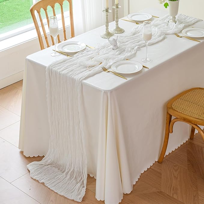 Sioloc Ivory White Cream Cheesecloth Table Runner 120'' x 35'', Spring Easter Decor Soft Gauze Boho Wedding Table Decor for 10ft Table Birthday Party, Baby Shower, Bridal Shower, Home & Event Decor