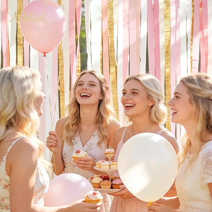AOBKIAT Wedding Party Decorations, 8 Rolls Pink Gold Crepe Paper Streamers for Wedding, Bachelorette, Birthday, Baby Bridal Shower, Valentines Day Party Backdrop Decorations, 82ft Long
