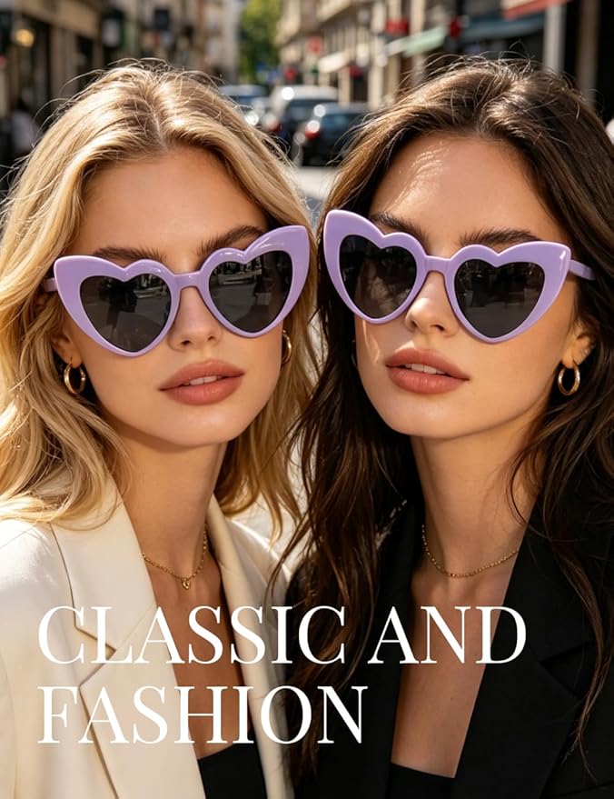8 Pack Heart Sunglasses Vintage Cat Eye Heart Glasses Retro Bachelorette Bride Sunglasses Bulk for Women