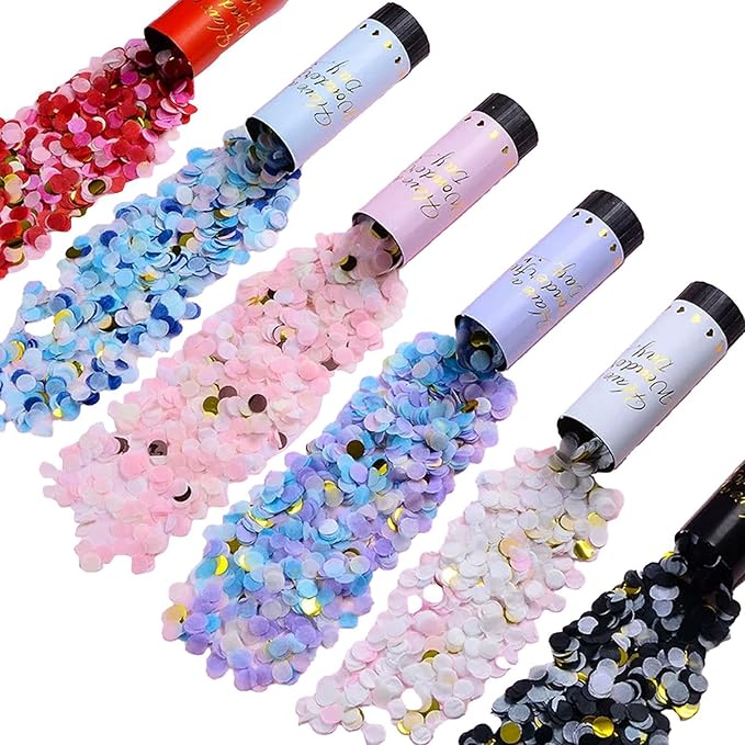 6 Pack Confetti Cannon, Multicolor Party Poppers Confetti Shooters for Wedding Birthday Holiday Celebration Christmas New Year Events Prank Graduation, Funny Small Confetti Popper, Easy To Use (Mix)