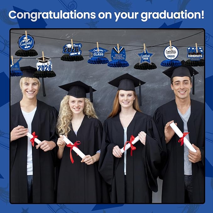 Graduation Decorations 2026 Blue Centerpieces for Tables 9 Pcs, Class of 2026 Graduation Party Decorations Table Toppers, Grad Centerpieces for Tables 2026, Congrats Grad Decor for High School College
