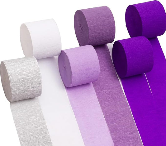 Crepe Paper Streamers 6 Rolls 492ft, Pack of Purple Theme Party Streamers for Party Decorations, Birthday, Wedding, Baby Shower, Graduation, Christmas