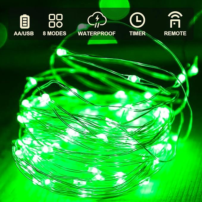 Aogist 2 Pack-50LED Fairy Lights 16ft Dual Power(USB/Battery) with Remote & Timer, 8 Modes Flexible Copper Wire Waterproof String Lights for Outdoor Christmas Wedding Bedroom Party Decor,Green