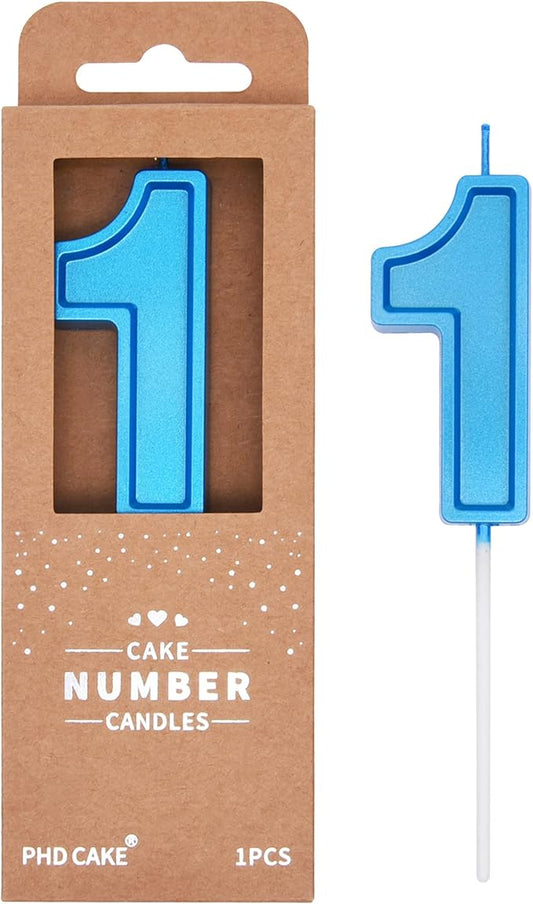 PHD CAKE 2.76 Inch Luxe Blue 1 Number Birthday Candles, Blue Number Candles, Cake Number Candles, Party Celebration
