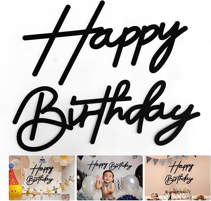 Black Happy Birthday Sign for Backdrop - Felt Happy Birthday Letters for Balloon Arch Party Backdrop Decorations Large Happy Birthday Signs for Baby Girl Women Party Baby Shower