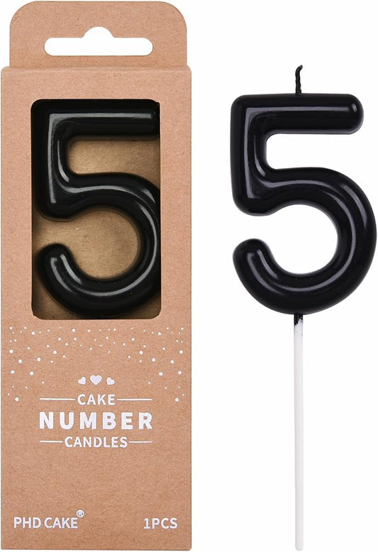 PHD CAKE 2.76 inch Classical Black 5 Number Birthday Candles, Black Number Candles, Cake Number Candles, Party Celebration