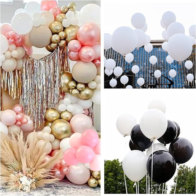 110pcs White Balloons 12 inch, White Latex Balloons Globos Blancos for Wedding Engagement Bridal Shower Birthday Party Decorations. (with 2 Ribbons).