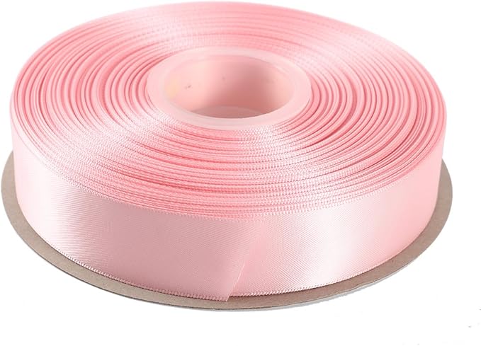 ITIsparkle 1" Inch Double Faced Satin Ribbon 50 Yards-Roll Set for Gift Wrapping Scrap Books Party Favor Hair Braids Baby Shower Decoration Floral Arrangement Craft Supplies, Light Pink Ribbon