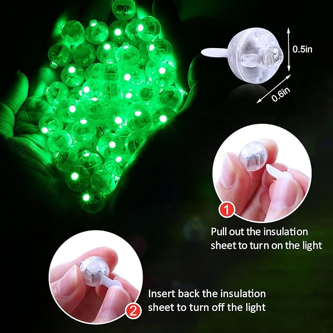 AIKEI 50pcs LED Balloon Lights,Mini Balls Lights,Long Standby Time Party Lamps,Waterproof for Paper Lantern Wedding Birthday Party Decoration Green