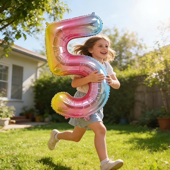 40 Inch Number Balloons 0-9 Rainbow Gradient Large 5 Balloons, Digital Balloons for Party Celebration Decorations, Helium Foil Number Balloons for Wedding Anniversary
