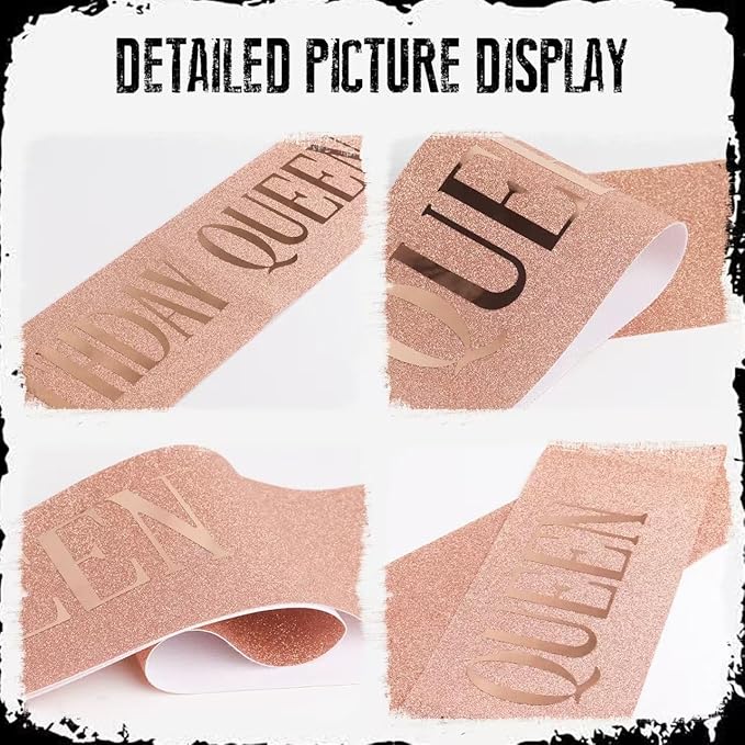 51 Birthday Queen 51st Birthday Sash for Women, Rose Gold Glitter Sash with Foil