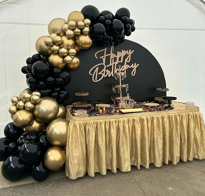 Black and gold Confetti Balloons, 60pcs 12 Inches Gold and Black Party Balloons with 1 Ribbon for Graduation Birthday Baby Shower Wedding Party Decorations