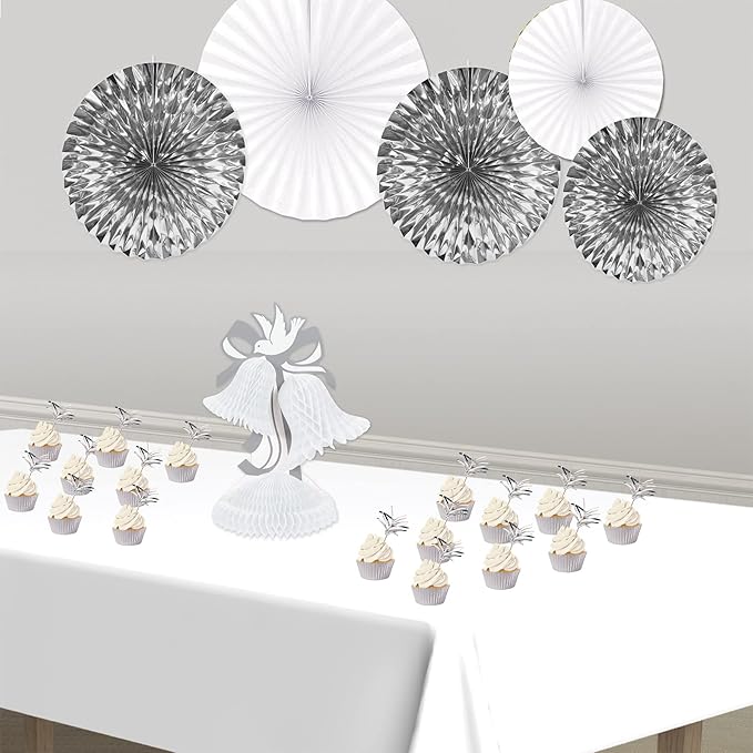 Beistle Tissue Bell Centerpiece, 12-Inch, White/Silver (Pack of 2)