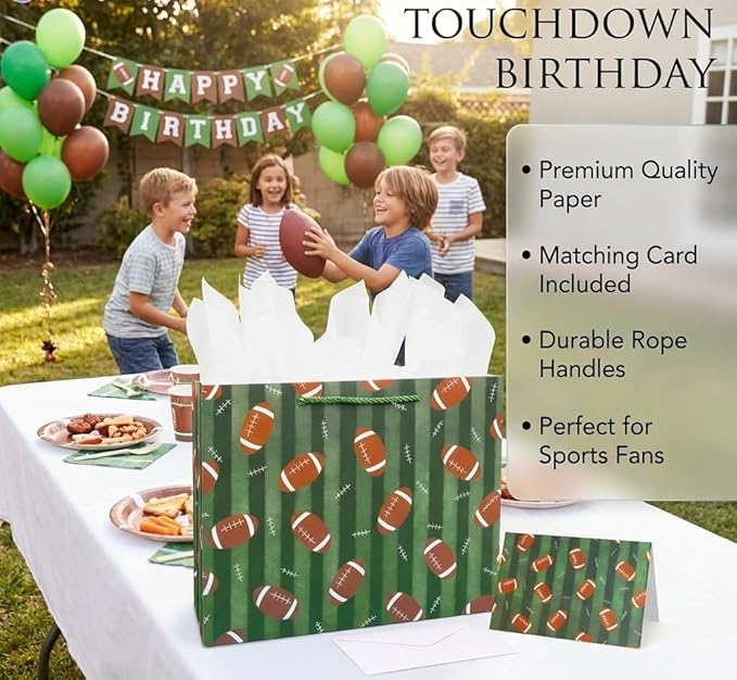 Oletx 13“ Football Party Favor Gift Bags,Football Gift Wrapping Bags with Tissue Paper, Sports Party Birthday Goodie Gifts Treat Bags