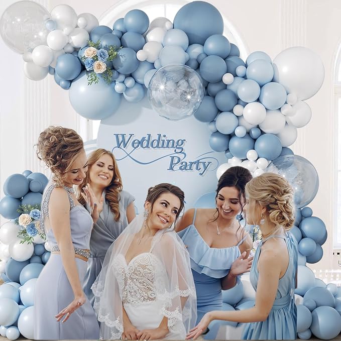 119pcs Dusty Blue Balloon Arch Garland Kit, Blue and White Balloon Arch Kit with Dusty Pastel Blue White Clear Balloons for Bridal Shower Gender Reveal Birthday Baby Shower Party Decorations
